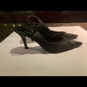 Black Satin Sling Back Dress Shoe